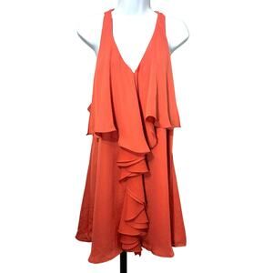 Orange Chiffon Ruffle Front Dress
